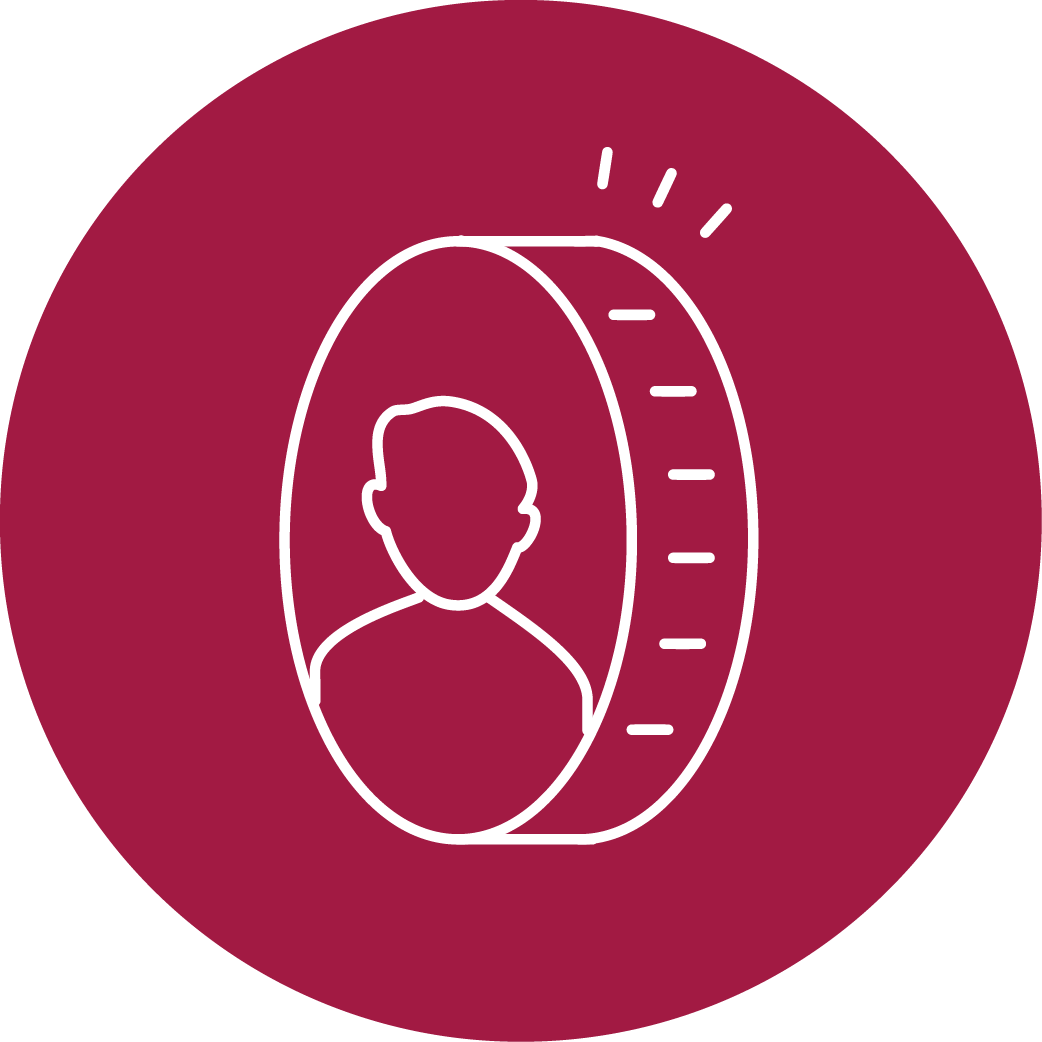 Icon mit einer Person vor einer Münze als Symbol für eine Erfolgsprämie oder leistungsbezogene finanzielle Anerkennung.