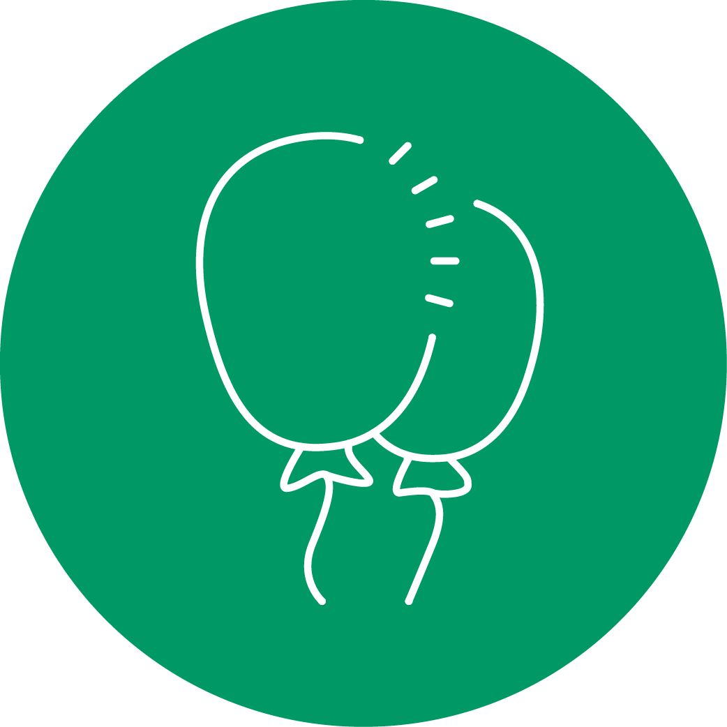 Icon mit zwei Luftballons als Symbol für Mitarbeiterevents, gemeinsame Feiern und Teamevents.