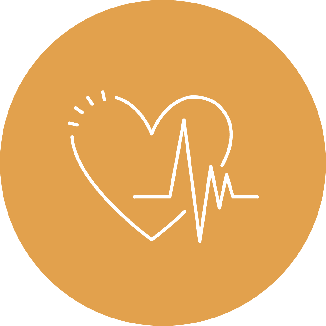 Icon mit Herz und Herzschlaglinie als Symbol für Gesundheitsförderung, Vorsorge und das Wohlbefinden der Mitarbeiter:innen.